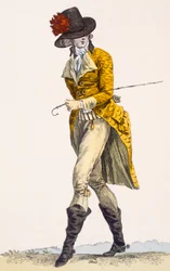 「L&39;Agiateur du Palais Royal」、バコイによって彫刻された、「Galeries des Modes et Costumes Francais」c.1778-87 99のプレートNo.282：衣類。伝統的なドレス;伝統的な衣装;ファシ